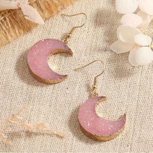 22K Gold Plated Pink Crescent Moon Earrings